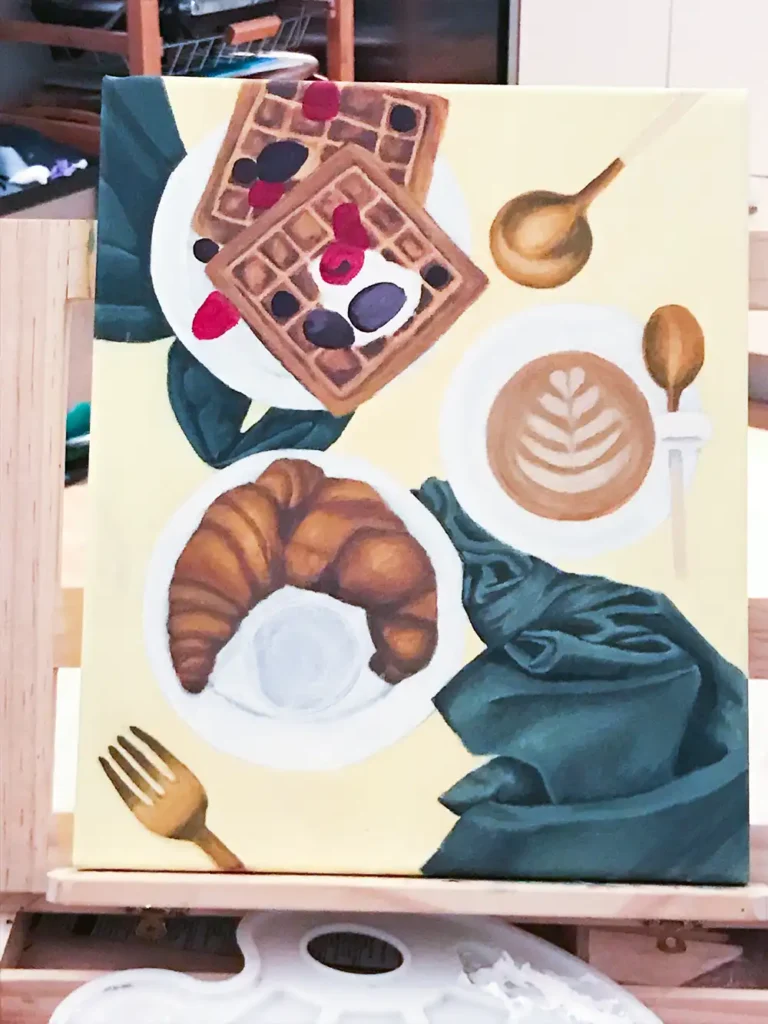 Adding colour to the berries on the waffles