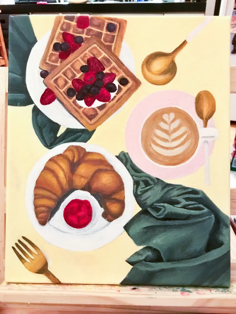 Almost-finished brunch painting with all elements having detail