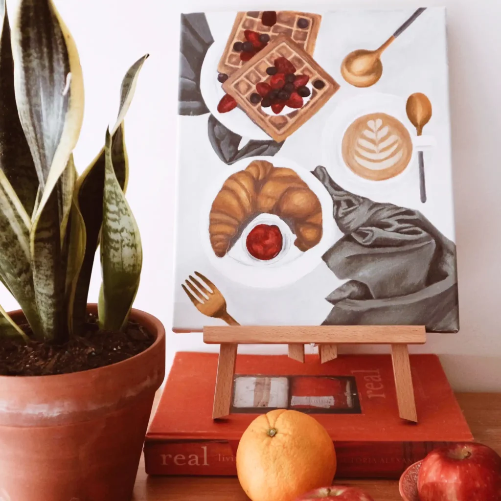 Completed painting of a stylised brunch still life